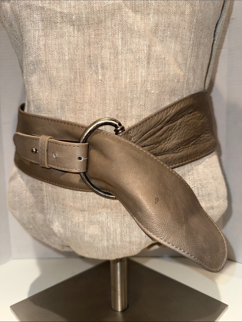 Ralph Lauren Style Soft Leather Suede Wide Sash Belt Modernist Buckle Sz L